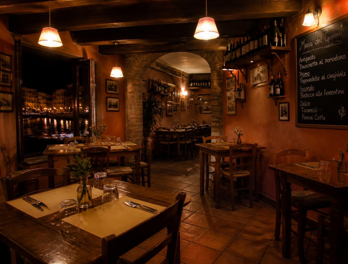 Salle chaleureuse de la pizzeria La Bella Napoli